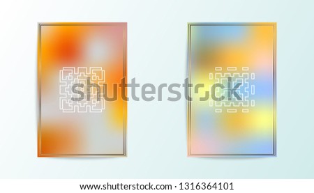 Modern covers vector design. Fluid gradient pattern with outline golden frames. Flyer, poster, menu, book page, presentation concept. Set of fluid backgrounds. Multicolored light covers with logo.