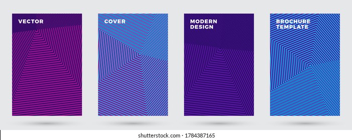 Diseño vectorial de cubiertas modernas. Gradientes geométricos de medio tono. Conjunto de plantillas de página de título. El informe anual de textura de líneas de semitono cubre. Plantillas de fondo de presentación Rectangle.