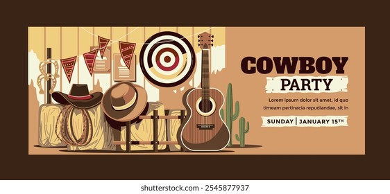 Banner horizontal moderno do partido de Cowboy adequado para o post da mídia social
