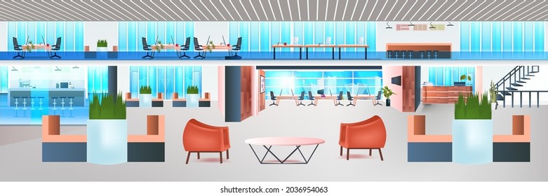 modern coworking area creative office interior empty no people open space horizontal
