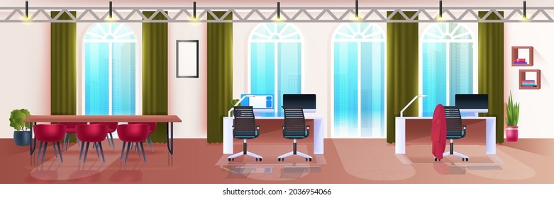 modern coworking area creative office interior empty no people open space horizontal