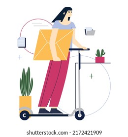 Modern coworking and office space. Group of business people of color, diverse corporate culture. Mail delivery, office recycling stand and library. Flat vector illustration