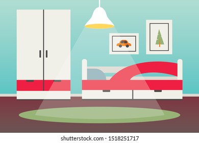 Modern cozy nursery interior, flat style, vector graphic design template