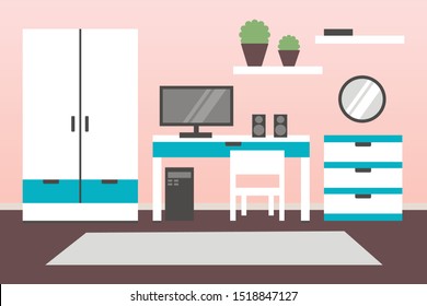 Modern cozy room interior, flat style, vector graphic design template