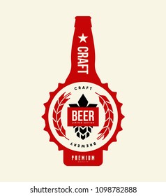 Modern craft beer drink isolated vector logo sign branding for brewery, pub, brewhouse or bar. Premium quality bottle logotype tee print badge illustration. Brewing fest fashion t-shirt emblem design.