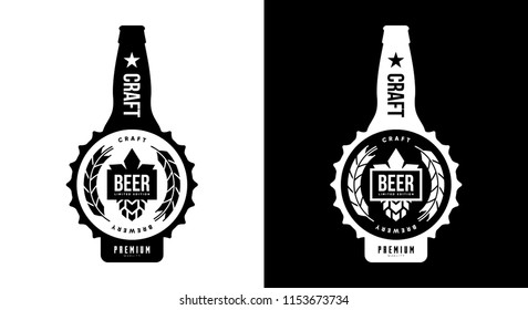 Modern craft beer drink isolated vector logo sign branding for brewery, pub, brewhouse or bar. Premium quality bottle logotype tee print badge illustration. Brewing fest fashion t-shirt emblem design 