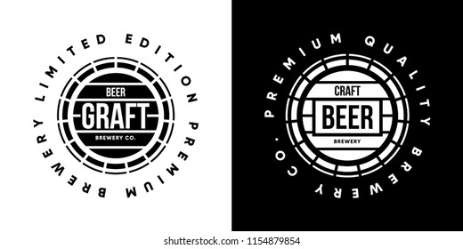 Modern craft beer drink isolated vector logo sign for brewery, pub, brewhouse or bar. Premium quality barrel logotype tee print badge illustration. Brewing fest fashion t-shirt emblem design set.