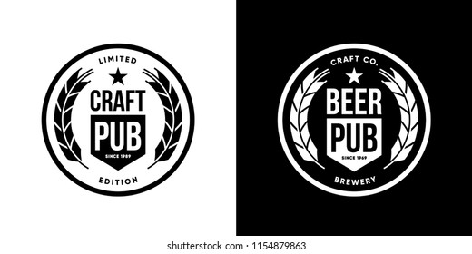 Modern craft beer drink isolated vector logo sign for brewery, pub, brewhouse or bar. Premium quality logotype tee print badge illustration. Brewing fest fashion t-shirt emblem design set.