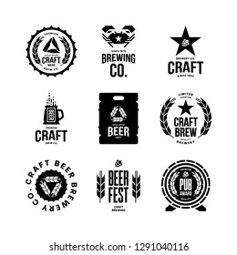 Modern craft beer drink isolated vector logo sign for bar, pub, store, brewhouse or brewery. Premium quality mug, barrel, keg logotype emblem illustration set. Brewing fest t-shirt badge design bundle