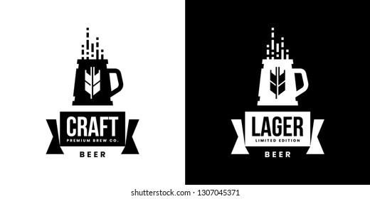 Modern craft beer drink isolated vector logo sign for bar, pub, store, brewhouse or brewery. Premium quality mug logotype emblem illustration set. Brewing fest fashion t-shirt badge design bundle.