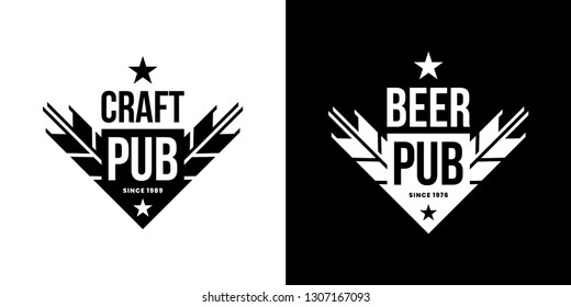 Modern craft beer drink isolated vector logo sign for bar, pub, store, brewhouse or brewery. Premium ear arrow logotype emblem illustration set. Brewing fest fashion t-shirt badge design bundle.