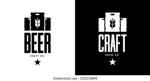 Modern craft beer drink isolated vector logo sign for bar, pub, store, brewhouse or brewery. Premium quality keg logotype emblem illustration set. Brewing fest fashion t-shirt badge design bundle.