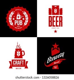 Modern craft beer drink isolated vector logo sign for bar, pub, store, brewhouse or brewery. Premium quality keg, mug and glass logotype illustration set. Brewing fest t-shirt badge design bundle.