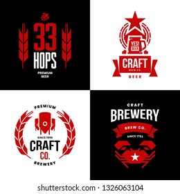 Modern craft beer drink isolated vector logo sign for bar, pub, store, brewhouse or brewery. Premium quality manufacturing and crab logotype illustration set. Brewing fest t-shirt badge design bundle.