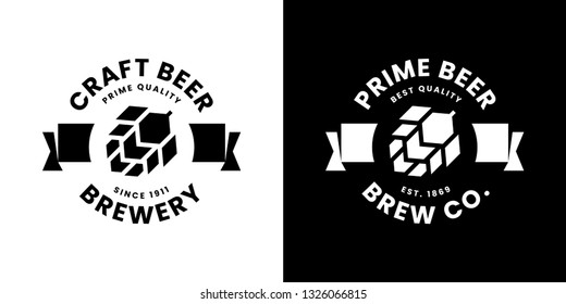 Modern craft beer drink isolated vector logo sign for bar, pub, store, brewhouse or brewery. Premium quality hop logotype emblem illustration set. Brewing fest fashion t-shirt badge design bundle.