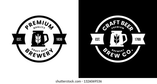 Modern craft beer drink isolated vector logo sign for bar, pub, store, brewhouse or brewery. Premium quality mug logotype emblem illustration set. Brewing fest fashion t-shirt badge design bundle.