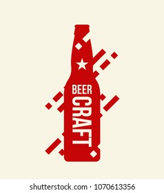 Modern craft beer drink vector logo sign for bar, pub or brewery, isolated on light background. Premium quality bottle logotype tee print badge illustration. Brewing fest fashion t-shirt emblem design