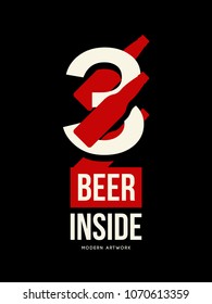 Modern craft beer drink vector logo sign for bar, pub or brewery, isolated on dark background. Premium quality bottle logotype tee print badge illustration. Brewing fest fashion t-shirt emblem design.
