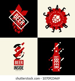 Modern craft beer drink vector isolated logo sign for bar, pub, brewery or brewhouse. Premium quality bottle logotype tee print badge illustration. Brewing fest fashion t-shirt emblem design set.