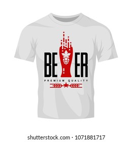 Modern craft beer drink vector logo sign for bar, pub or tavern, isolated on white t-shirt mock up. Premium quality hop logotype tee print badge illustration. Brewing fest fashion emblem design.