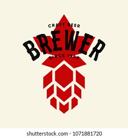 Modern craft beer drink vector logo sign for bar, pub or tavern, isolated on light background. Premium quality hop logotype tee print badge illustration. Brewing fest fashion t-shirt emblem design.