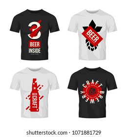 Modern craft beer drink vector logo sign for bar, pub, brewery or brewhouse, isolated on t-shirt mock up. Premium quality bottle logotype tee print illustration. Brewing fest fashion emblem design set