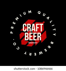 Modern craft beer drink vector logo sign for bar, pub or brewery, isolated on dark background. Premium quality hop logotype tee print badge illustration. Brewing fest fashion t-shirt emblem design.