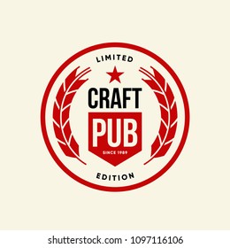 Modern Craft Beer Drink Vector Logo Sign For Bar, Pub, Brewhouse Or Brewery Isolated On Light Background. Premium Quality Logotype Tee Print Illustration. Brewing Fest Fashion T-shirt Badge Design.