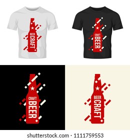 Modern craft beer drink vector isolated logo sign for bar, pub, brewery or brewhouse. Premium quality bottle logotype tee print badge illustration. Brewing fest fashion t-shirt emblem design set.