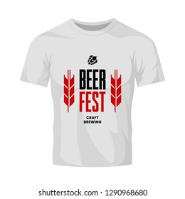 Modern craft beer drink vector logo sign for bar, pub, store, brewhouse or brewery isolated on white t-shirt mock up. Premium quality emblem logotype illustration. Brewing fest fashion badge design.