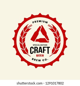 Modern craft beer drink vector logo sign for bar, pub, store, brewhouse or brewery isolated on light background. Premium quality bottle logotype illustration. Brewing award t-shirt badge design.