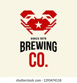 Modern craft beer drink vector logo sign for bar, pub, store, brewhouse or brewery isolated on light background. Premium quality crab logotype illustration. Brewing fest fashion t-shirt badge design.