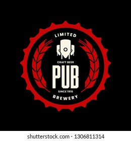 Modern craft beer drink vector logo sign for bar, pub, store, shop, brewhouse, brewery isolated on black background. Premium quality logotype emblem illustration. Brewing fashion t-shirt badge design.
