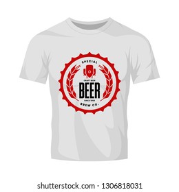 Modern craft beer drink vector logo sign for bar, pub, store, brewhouse or brewery isolated on white t-shirt mock up. Premium quality manufacture logotype illustration. Brewing fashion badge design.