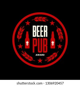 Modern craft beer drink vector logo sign for bar, pub, store, brewhouse or brewery isolated on black background. Premium quality emblem logotype illustration. Brewing round fest t-shirt badge design.