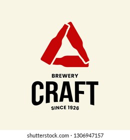 Modern craft beer drink vector logo sign for bar, pub, store, brewhouse or brewery isolated on light background. Premium bottle triangle logotype illustration. Brewing emblem t-shirt badge design.