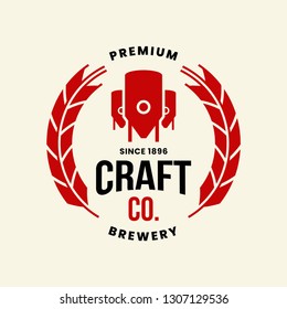 Modern craft beer drink vector logo sign for bar, pub, store, shop, brewhouse, brewery isolated on light background. Premium round logotype emblem illustration. Brewing fest t-shirt badge design.