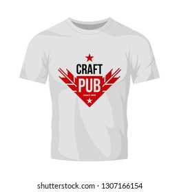 Modern craft beer drink vector logo sign for bar, pub, store, brewhouse or brewery isolated on white t-shirt mock up. Premium quality ear arrow logotype illustration. Brewing fashion badge design.