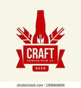 Modern craft beer drink vector logo sign for bar, pub, store, brewhouse or brewery isolated on light background. Premium quality bottle logotype illustration. Brewing emblem t-shirt badge design.