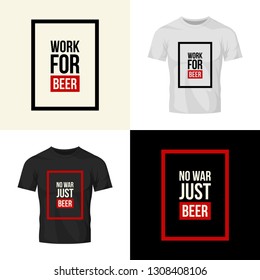 Modern craft beer drink vector logo sign for bar, pub, store, brewhouse or brewery isolated on t-shirt mock up. Premium border logotype illustration set. Brewing fest fashion badge design bundle.