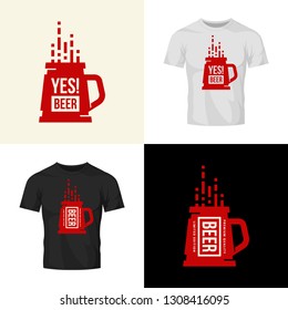 Modern craft beer drink vector logo sign for bar, pub, store, brewhouse or brewery isolated on t-shirt mock up. Premium quality mug logotype illustration set. Brewing fest fashion badge design bundle.