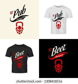 Modern craft beer drink vector logo sign for bar, pub, store, brewhouse or brewery isolated on t-shirt mock up. Premium fitness logotype illustration set. Brewing fest fashion badge design bundle.