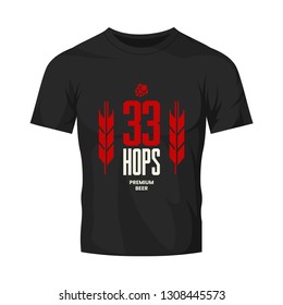 Modern craft beer drink vector logo sign for bar, pub, store, brewhouse or brewery isolated on black t-shirt mock up. Premium quality emblem logotype illustration. Brewing fest fashion badge design.