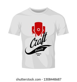 Modern craft beer drink vector logo sign for bar, pub, store, brewhouse or brewery isolated on white t-shirt mock up. Premium quality logotype emblem illustration. Brewing fest fashion badge design.