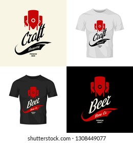 Modern craft beer drink vector logo sign for bar, pub, store, brewhouse or brewery isolated on t-shirt mock up. Premium quality logotype emblem illustration set. Brewing fest badge design bundle.