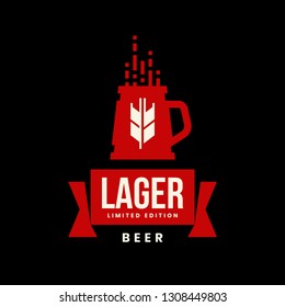 Modern craft beer drink vector logo sign for bar, pub, store, brewhouse or brewery isolated on black background. Premium quality mug logotype illustration. Brewing fest fashion t-shirt badge design.