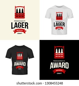 Modern craft beer drink vector logo sign for bar, pub, store, brewhouse or brewery isolated on t-shirt mock up. Premium quality bottle box logotype illustration set. Brewing fest badge design bundle.