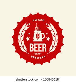 Modern craft beer drink vector logo sign for bar, pub, store, brewhouse or brewery isolated on light background. Premium quality mug logotype illustration. Brewing fest round t-shirt badge design.