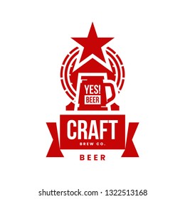 Modern craft beer drink vector logo sign for bar, pub, store, brewhouse or brewery isolated on white background. Premium quality mug logotype illustration. Brewing fest fashion t-shirt badge design.