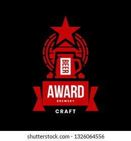 Modern craft beer drink vector logo sign for bar, pub, store, brewhouse or brewery isolated on black background. Premium quality barrel logotype illustration. Brewing fest fashion t-shirt badge design